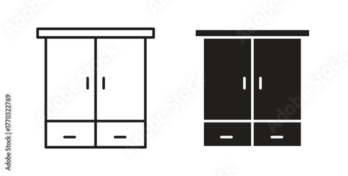Cabinet icon with line and silhouette versions.