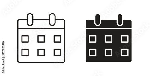 Calendar icon with line and silhouette versions.