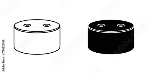 Outline and filled black icon of a smart speaker