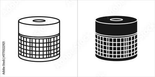 Outline and solid black icon of a cylindrical object with a grid pattern on its side
