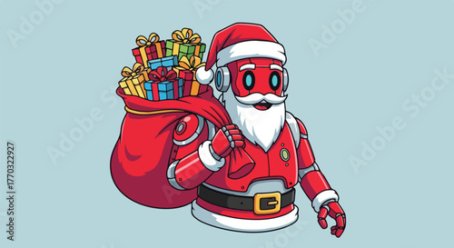 Futuristic Robot Santa Claus Delivering Joyful Holiday Presents A Modern Christmas Celebration with Advanced Technology and Seasonal Cheer