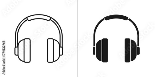 Two icons of headphones, one outlined and one filled