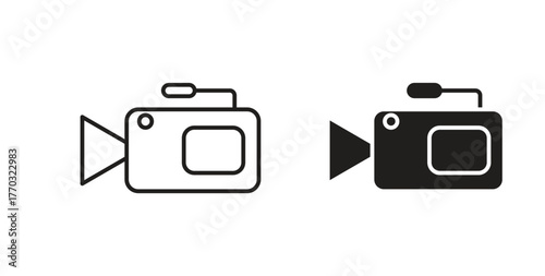 Camcorder icon with line and silhouette versions.