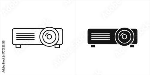 Two projector icons, one outlined and one solid black