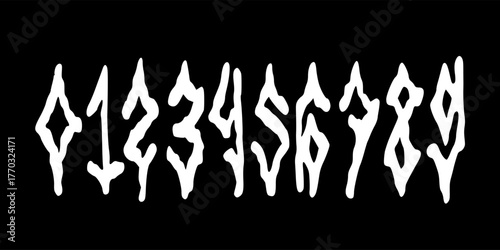 Collection grunge brush drawn numbers from 0 to 9. Graffiti style modern vector elements. Typographic distressed numbers with dry brush texture and rough edges. Hand drawn grunge symbols.