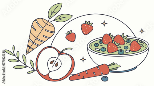 Wholesome smoothie bowl with fresh strawberries and carrots for healthy lifestyle