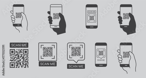 QR Code & Scanning Icon Set – Vector Symbols for Mobile & Web