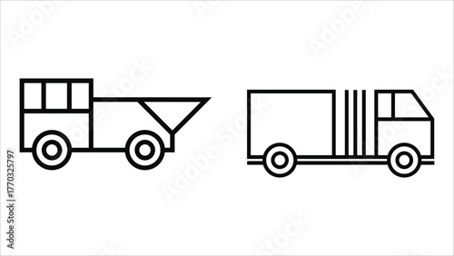 Construction Vehicle Dram Track Line art Set Illustration.
