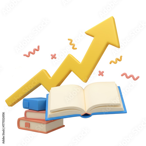 Stylized_Education_Growth_Uptrend_Knowledge_Progress_Books_3D_Transparent