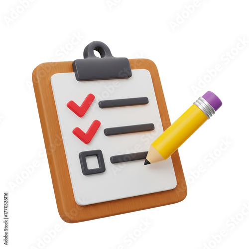 3D_Clipboard_Checklist_Productivity_Stylized_Pencil_Task_Transparent