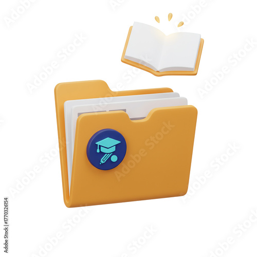 Academic_Orange_Folder_Learning_Documents_Graduation_Knowledge_Stylized_Render_Transparent