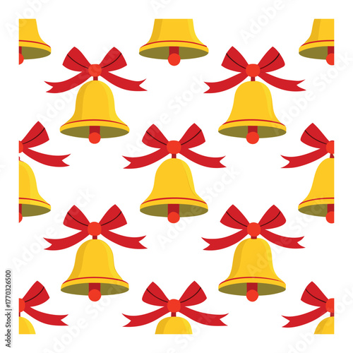 Seamless pattern of golden christmas bells with red accents
