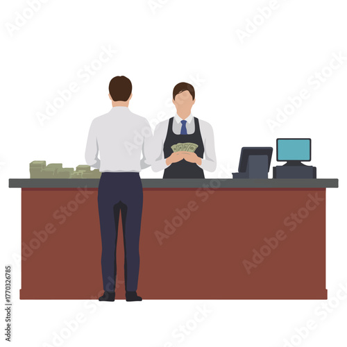Customer paying with cash to a cashier