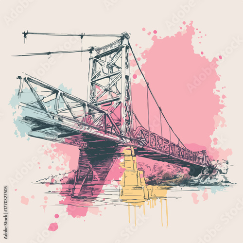 Elegant Bridge Sketch in Soft Pastels