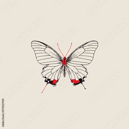 Elegant Butterfly Outline in Red Stroke