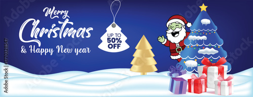 Creative Christmas Sale Horizontal Banner Template with Holiday Promotion, Discount Offer, Modern Festive Background, Social Media Cover, Celebration Party Web Header Design for Marketing