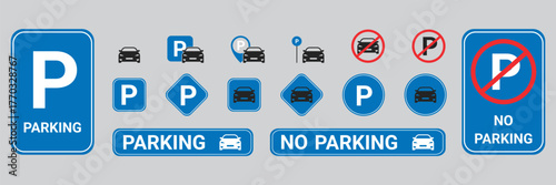 Parking & Traffic Icon Set – Vector Symbols in Blue, Red & Black