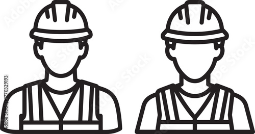 Two construction workers in hard hats and vests silhouette