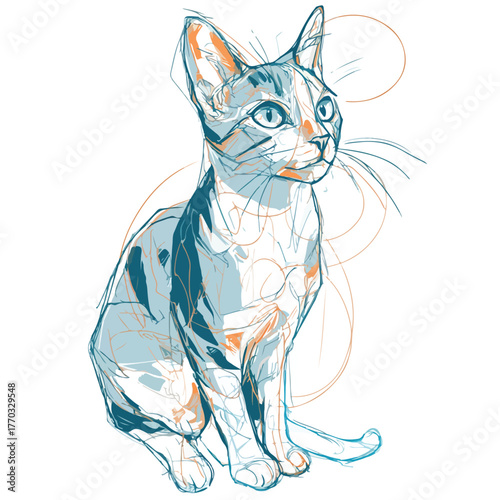 Minimalistic cat line art design illustration
