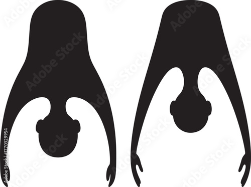 Two figures in a yoga pose silhouette
