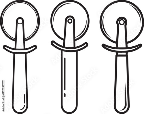 Three pizza cutter tools silhouette