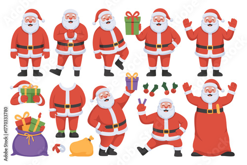 Customizable Santa Claus Vector Character Kit | Santa Claus Dress, Gifts and Elements Set
