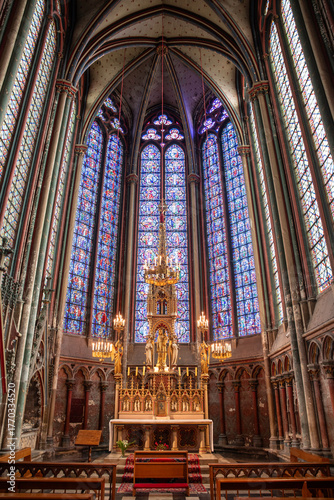 the cathedral the notre dame in amiens with the beautiful large stained glass windows