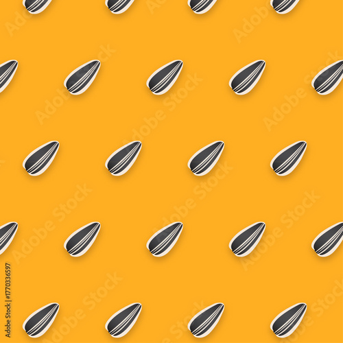 Sunflower seeds seamless pattern on orange background