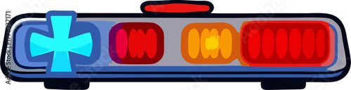 Cartoon Ambulance Light Bar Vector Illustration, Blue Star of Life and Multicolor Emergency Lights Icon