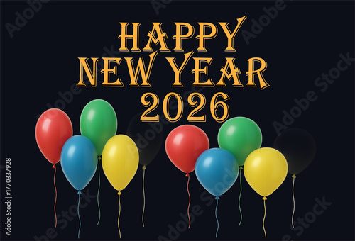 Happy New Year 2026 Balloons Celebration