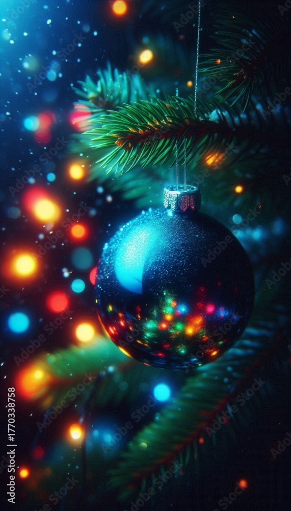 Fototapeta premium Blue Neon Christmas Ornament Macro