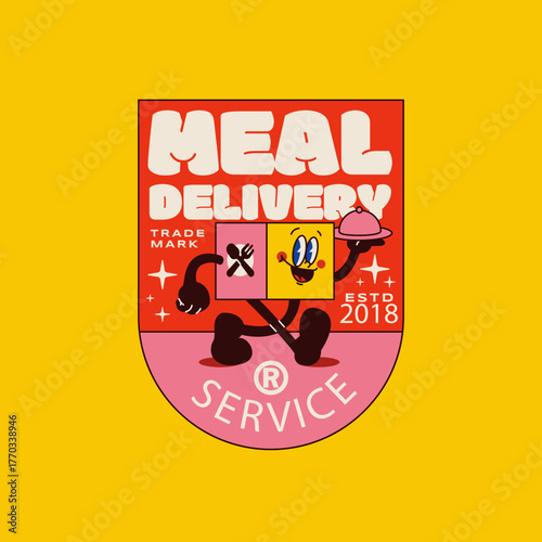 This image features a colorful logo for a meal delivery service, combining playful elements with a focus on convenience and fun, aimed at enticing potential customers.
