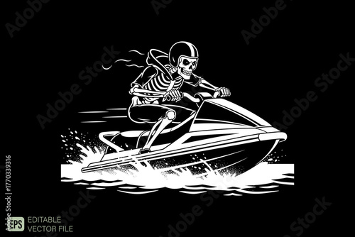 Skeleton Riding a Jet Ski in Dynamic Motion.