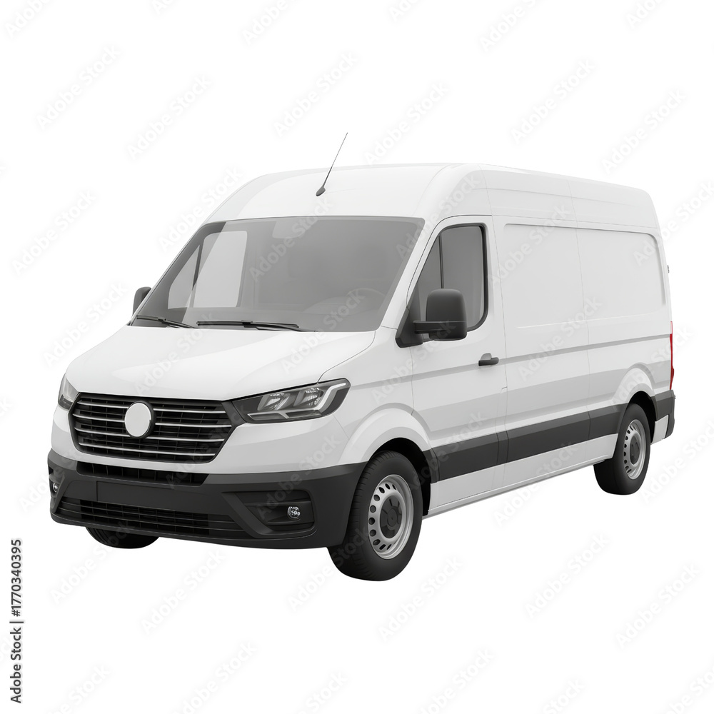 Naklejka premium Sleek white delivery van isolated showcasing modern design and practicality for transportation