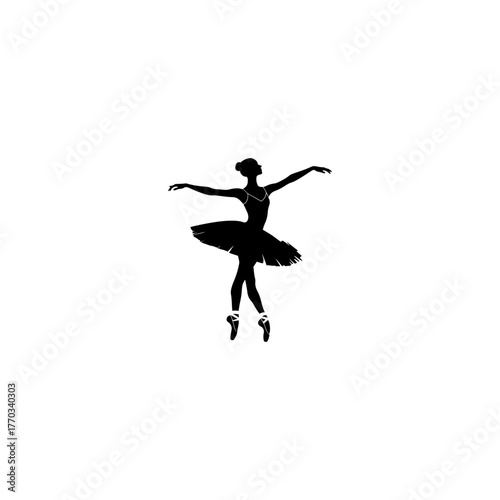 Ballet dancer silhouette in graceful pose wearing tutu on white background  