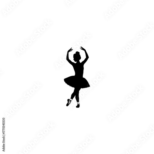 Ballet dancer silhouette in graceful pose wearing tutu on white background  