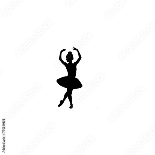 Ballet dancer silhouette in graceful pose wearing tutu on white background  