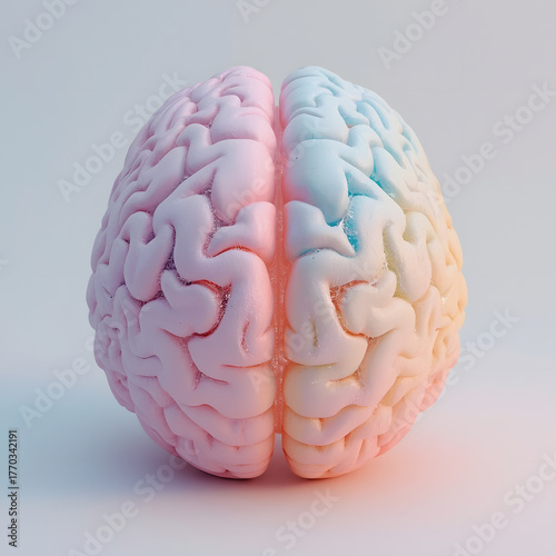 Colorful Abstract Brain 3D Illustration and white background 