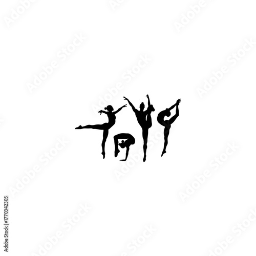 Silhouette gymnast dancer, set of ballerina female flexible pose 