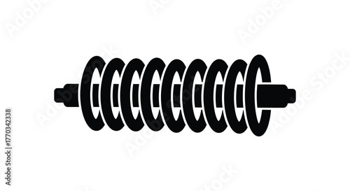 A stark black silhouette of a coiled spring or suspension component isolated on a white background representing mechanics and engineering silhouette