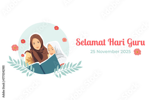 Selamat hari guru nasional or happy Indonesia teachers day background poster concept graphic design.