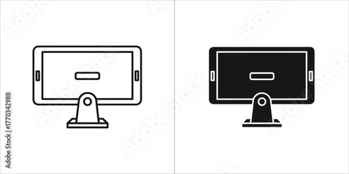 Computer monitor icon, outline and filled versions