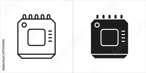 Two computer chip icons, one outlined and one solid black