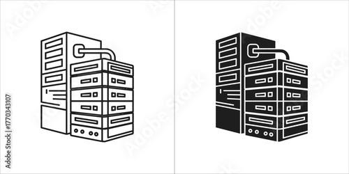Two server rack units, one outlined and one solid black