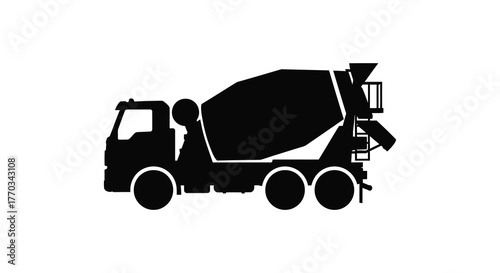 Black silhouette of a cement mixer truck on a white background industrial vehicle construction equipment silhouette