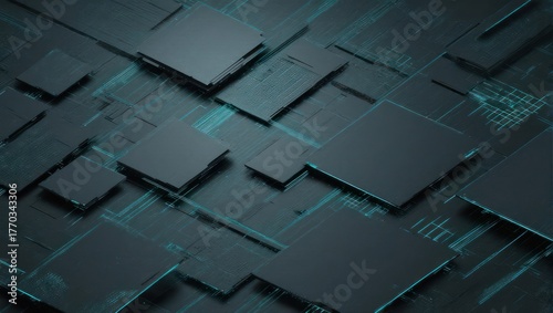 Abstract Dark Tiles with Subtle Green Lines Background.