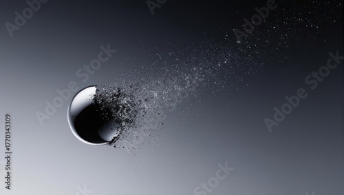 Abstract depiction of a dissolving sphere against a gradient background.