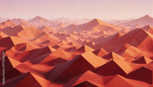 Abstract Desert Landscape with Geometric Sand Dunes and Warm Tones.