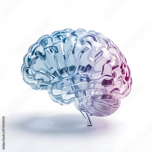 Pastel Glass Brain Concept and White Background