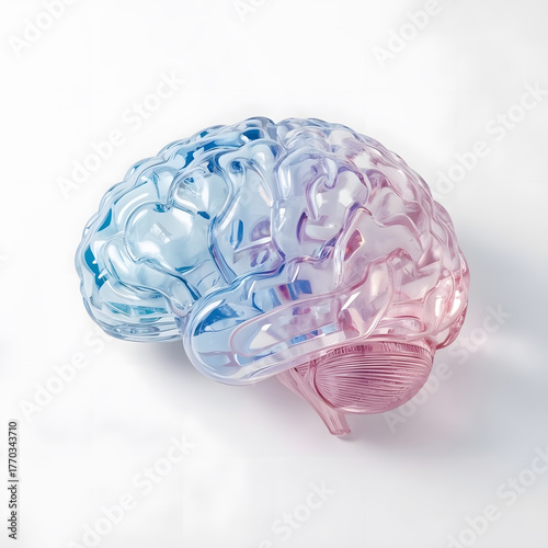 Pastel Glass Brain Concept and White Background 3D